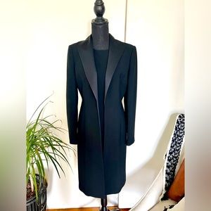 Black Calvin Klein Mid Length tailored Tuxedo coat & shift dress set